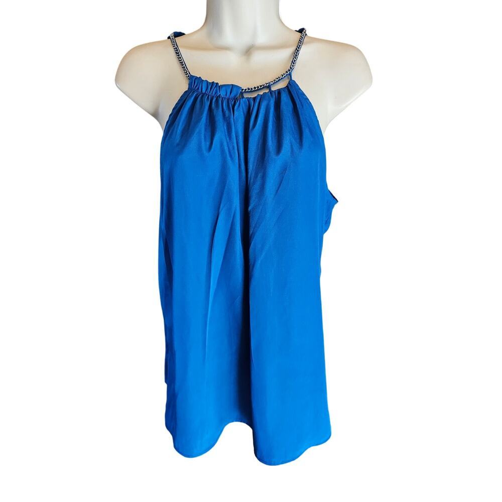NWT NY&C chain inspired blue halter tank top summer open back medium M casual